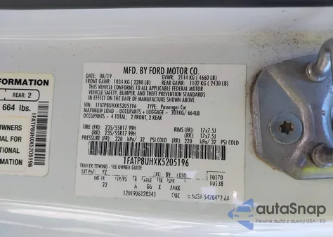 2019 Ford Mustang Ecoboost z USA, uszkodzony, nr VIN 1FATP8UHXK5205196